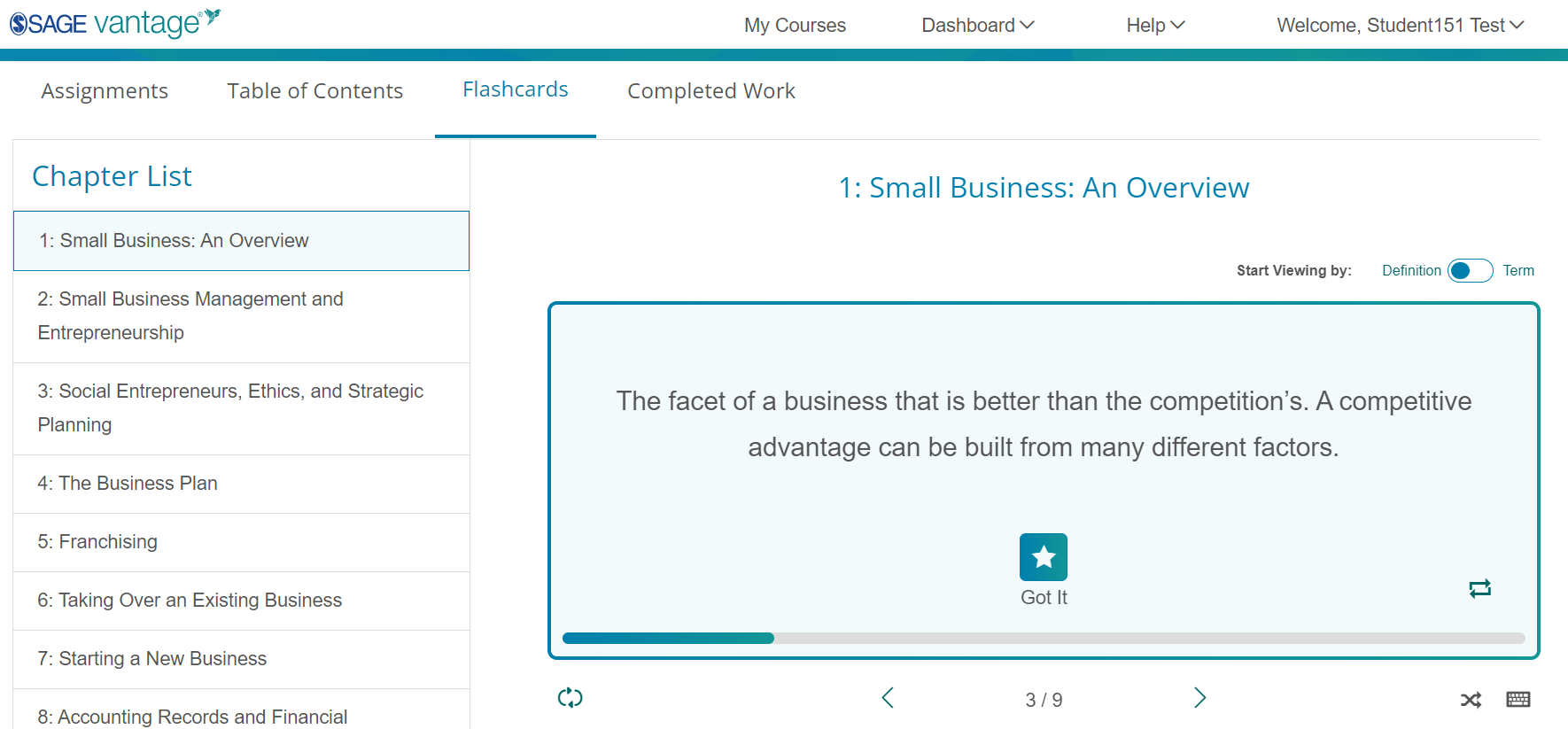 Screenshot showing new Flashcard study tool