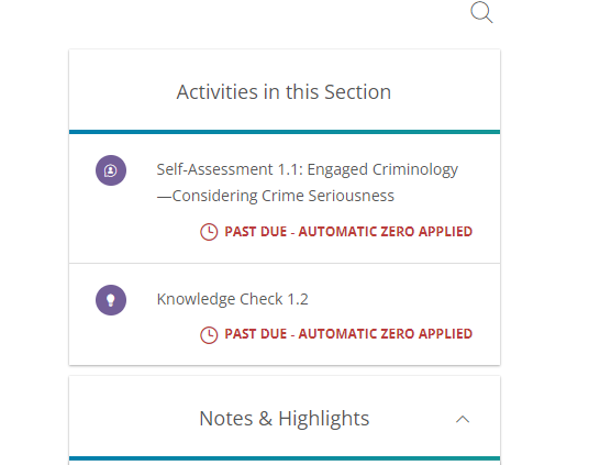 Student right-rail view of past due assignments.