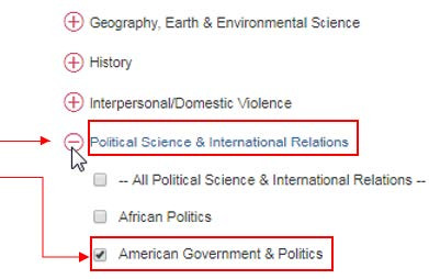 Select Political Science & International Relations, check the box for American Government & Politics click Save.
