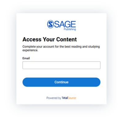Sign on screen for accessing SAGE bookshelf prompting the user to enter their email address